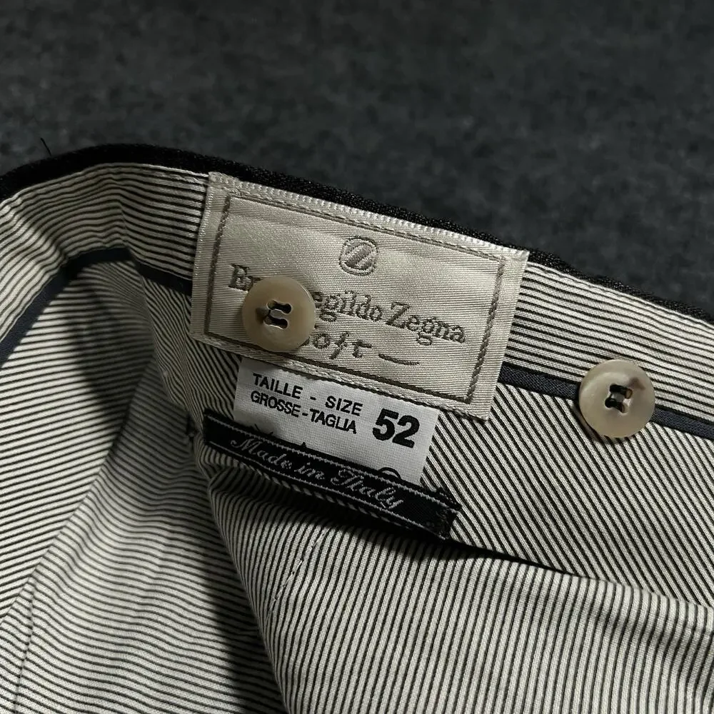 Ermenegildo Zegna 100% Linen SOFT Pants Pleated 52 (35 X 29) Charcoal Black